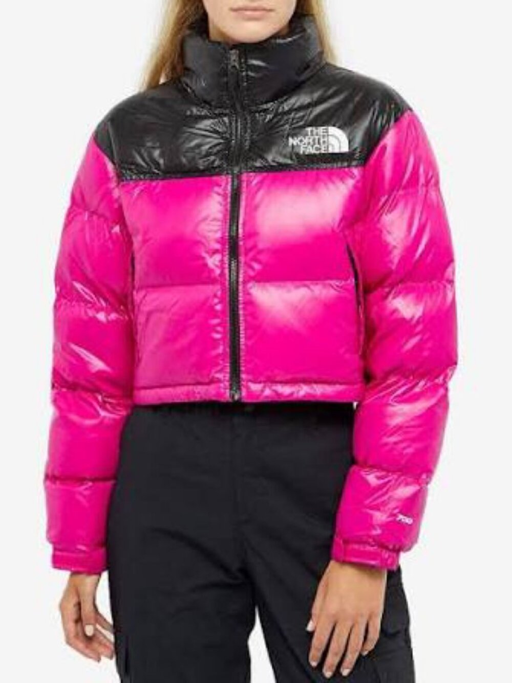 North Face Women's Nuptse Cropped Puffer Jacket XS Fuchsia Pink great condition